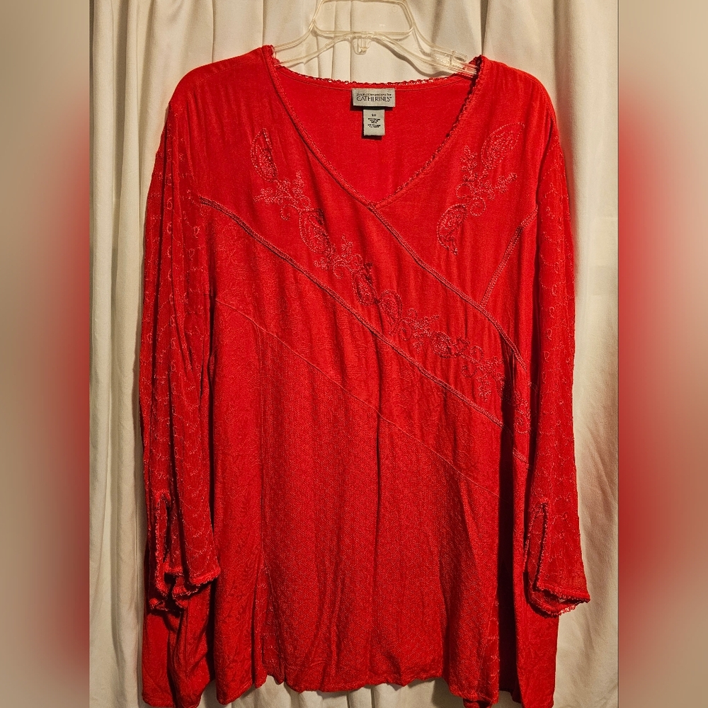 Ladys Catherines 2XL Red  Long Sleeves Blouse with Embroidery